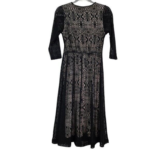 ASOS Black Lace Overlay V-Neck Fit and Flare Midi Dress US 2 - Picture 6 of 7